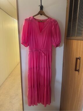 Anne Klein Hot Pink Tiered Maxi Dress with Waist Tie